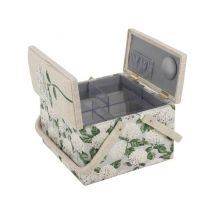 Boîte De Couture hortensia - Double Ouverture Brodée - 24x24x16 Cm - Hobby Gift Ecru - Hobby Gift