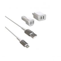 Greene Kit Chargeur Rapide Usb Voiture Et Secteur Avec Câble Mfi 1.3 M Blanc - Green-e