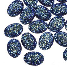 10 Perles Cabochon Strass Paillettes Ovale À Coller Acrylique Bleu 17 Mm - Dos Plat - Creation Diy - La boutique de Karine