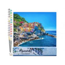 Peinture Par Numéro Figured'art Village Des Cinq Terres - Activité Manuelle Kit De Loisir Créatif Diy Numéro D'Art Complet - 40x50cm Sans Châssis En