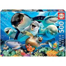 Puzzle - 500 Pièces - Selfie Sous L'Eau - Dauphins - Requin - Orque - Tortue - Educa Borras