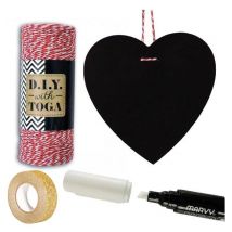Ardoise Cœur + Marqueur Craie + Ficelle Rouge & Blanche + Masking Tape Doré À Paillette - Toga