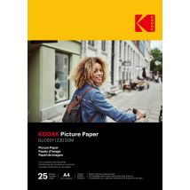 Kodak - 25 Feuilles De Papier Photo 230g/m², Brillant, Format A4 (21x29,7cm), Impression Jet D'Encre - Kodak