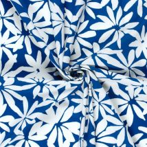 Tissu Coton Stretch Imprimé Fleurs Blanches Sur Fond Bleu Cobalt - Craftine