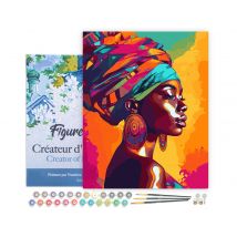 Peinture Par Numéro Figured'art Avec Cadre - Dame Africaine Lumineuse - Kit De Loisir Créatif Diy Numéro D'Art Complet - 40x50cm Toile Tendue Sur