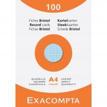 Étui De 100 Fiches - Bristol Quadrillé 5x5 Non Perforé 210x297mm - Couleurs Assorties - Exacompta