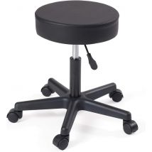 Tabouret À Roulettes Siège Rond Simili Rembourré Pivotant Hauteur Réglable Yé (noir) - Kayelles