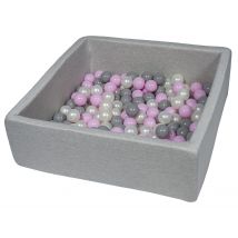 Piscine À Balles Pour Enfant, 90x90 Cm, Aire De Jeu + 150 Balles Perle, Rose Clair, Gris - Velinda