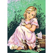 Canevas Antique Fillette Aux Chats 45x60cm - SEG