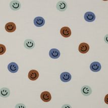 Tissu Flanelle De Coton Zoé Smiley Marron Sur Fond Ecru - Craftine