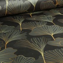 Tissus Velours Ras Épais Tout Doux Gingko Tiffany Or Sur Fond Noir - Au Mètre - Craftine