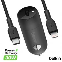 Belkin Chargeur Voiture Usb-c 30w + Câble Iphone Lightning Boostcharge 1m Noir