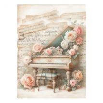 1 Feuille De Papier De Riz 21 X 29,7 Cm Ab Studio Partition Musique Piano Rose 5241 Scrapbooking