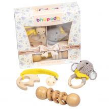 Coffret De 3 Hochets En Coton Et Bois Naturel - Sevira Kids