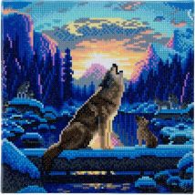 Tableau Strass Diamant Crystal Art Loup 30cm