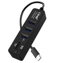 Hub Usb-c 5 En 1 Avec 3 Ports Usb Et Lecteur Carte Sd / Micro-sd Linq Noir