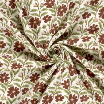Tissu Double Gaze De Coton Angèle Fleurs Marron Sur Fond Ecru - Craftine