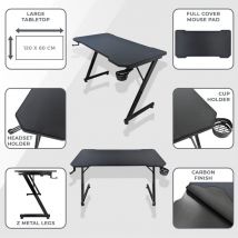 Subsonic - Bureau Gaming Ergonomique Finition Carbone Avec Tapis De Souris Xxl Brawl Stars Pour Pc Gamer - Plateau Noir