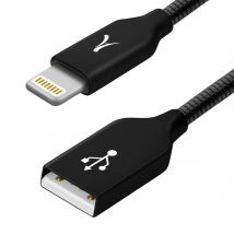 Akashi Câble Lightning Iphone Ipad Ipod Métal Incassable Charge Synchro Noir