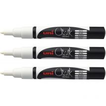 3 Marqueurs Craie Uni Chalk Marker Uni Ball Pointe Fine Blanc - Uni-Ball
