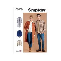 Patron Simplicity 9388 - Vestes Chemise Unisexe Du 38 Au 62 Fr Taille N°fr 38-62