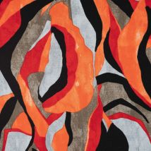 Tissu Jersey Viscose Imprimé Motif Abstrait Orange Sur Fond Noir - Au Mètre - Craftine