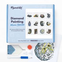 Figured’art Mini Série Diamond Painting - Coffret Premium 12 Toiles De 15x18cm Astronautes - Broderie Diamant Avec Strass Carrés - Kit Complet - 
