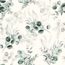 Tissu Jersey Côtelé Feuilles Eucalyptus Sur Fond Blanc Cassé - Au Mètre - Craftine