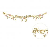 Bannière Happy Birthday Fleurs Rose/or - 1,3 M - PartyDeco