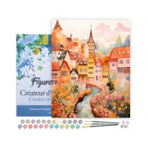 Peinture Par Numéro Figured'art Avec Cadre - Village Enchanté Ambre - Kit De Loisir Créatif Diy Numéro D'Art Complet - 40x50cm Toile Tendue Sur