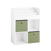Sobuy Kmb79-w Bibliothèque Pour Enfant, Étagère De Rangement Pour Jouets Et Livres, 3 Étagères, 4 Compartiments Et 2 Boîtes De Rangement - Sobuy