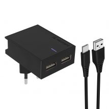 Chargeur Secteur Double Usb 3a Smart Ic Câble Usb-c Swissten Slim Noir