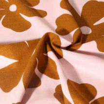Tissu Viscose Lin Imprimé Fleurs Sur Fond Rose Clair - Au Mètre - Craftine