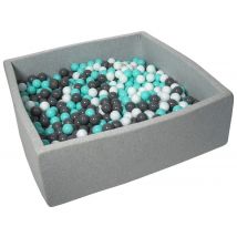 Piscine À Balles Pour Enfant, 120x120 Cm, Aire De Jeu + 900 Balles Blanc, Gris, Turquoise - Velinda