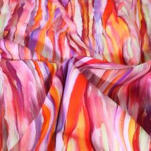 Tissu Viscose Digital Imprimé Lignes Ondulées Sur Fond Multicolore - Craftine