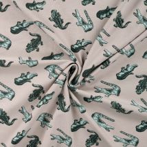 Tissu Jersey Coton Imprimé Crocodile Sur Fond Beige - Au Mètre - Craftine