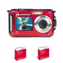 Agfa Photo Realishot Wp8000 + 2 Batteries - Appareil Photo Numérique Étanche, 3m/10, 24 Mp, Vidéo Full Hd, Double Écran Lcd, Zoom Digital 16x, 
