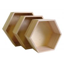 Set 3 Étagères Murales Hexagonales - Bois - Artemio