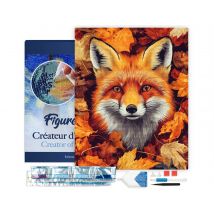 Diamond Painting Broderie Diamant Figured’art 40x50cm Toile Tendue Sur Châssis En Bois - Diamants Carrés - Renard Dans Les Feuilles D'Automne - 