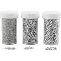 Mini Perles De Verre, Dim. 0,6-0,8+1,5-2+3 Mm, Argent, 3x45 Gr/ 1 Pq. - CC Hobby