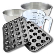 Set Pâtisserie Avec Moule À 24 Pop Cakes 38,5 X 26,5 Cm En Acier, 2 Bols À Mixer, Verre Mesureur Et Spatule Zenker