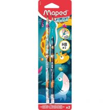 2 Crayons Graphite - Hb - Avec Embout Gomme - Guide Doigt Amovible - Maped Jungle Fever