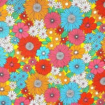 Tissu Coton Imprimé Arty Ibiza Multico Sur Fond Jaune - Au Mètre - Craftine