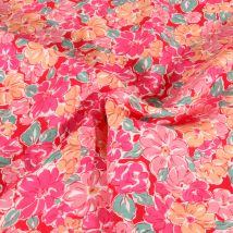 Tissu Viscose Digital Fleuris Fuschia Sur Fond Blanc - Craftine