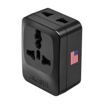 Akashi Adaptateur De Voyage Prise Type A Usa Japon Chine 3 Sorties Noir