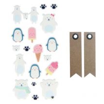Autocollants Puffies Glace Adorable + 20 Étiquettes Kraft Fanion - Youdoit