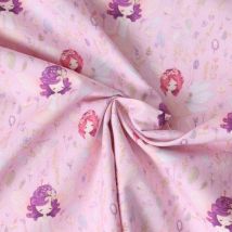 Tissu Coton Imprimé Faylina Fées Roses Pâle Sur Fond Rose Poudré - Au Mètre - Craftine