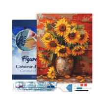 Diamond Painting Broderie Diamant Figured’art 40x50cm Toile Tendue Sur Châssis En Bois - Diamants Carrés - Vase De Tournesols Automnal - Figured'Art