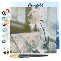 Mini Peinture Par Numéro Figured'art 20x20cm Avec Cadre Fleur Blanche - Petit Format