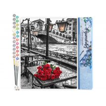 Peinture Par Numéro Figured'art - Terrasse Et Bouquet - Kit De Loisir Créatif Diy Numéro D'Art Complet - 40x50cm Sans Châssis En Bois